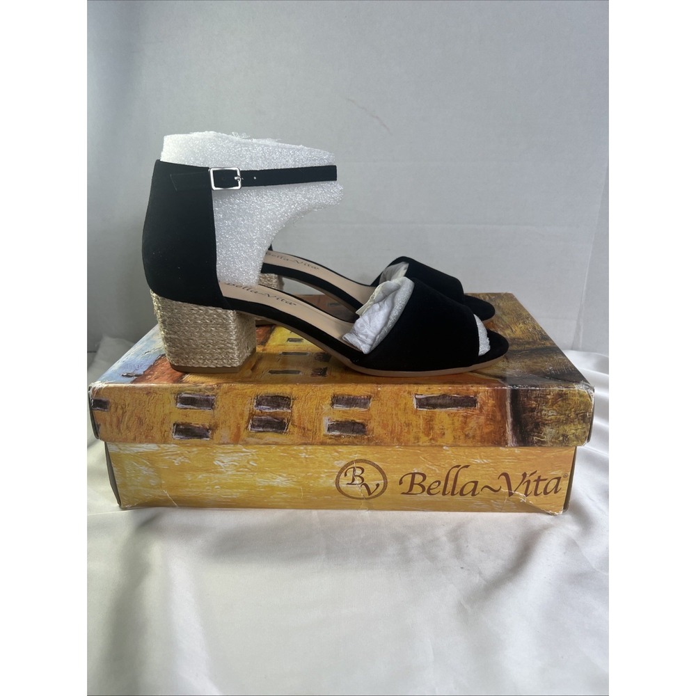 Bella‎ Vita Black Kdsd Leather Fable Block Heel Sandles Women's Size 8 M NEW